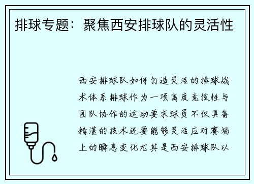排球专题：聚焦西安排球队的灵活性