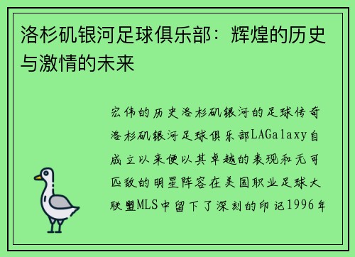 洛杉矶银河足球俱乐部：辉煌的历史与激情的未来