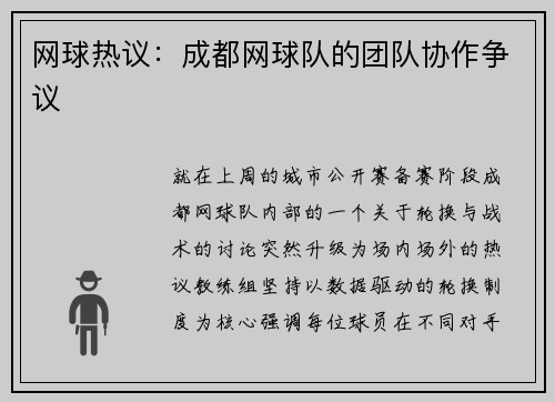网球热议：成都网球队的团队协作争议