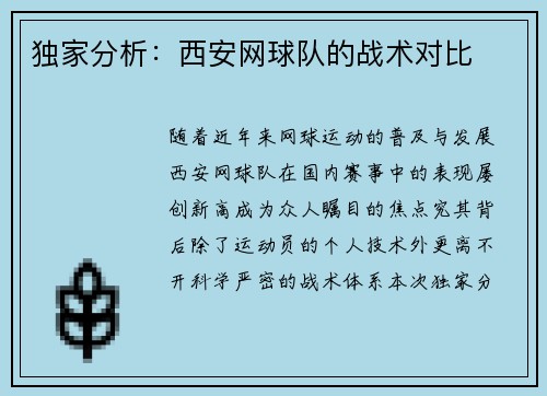 独家分析：西安网球队的战术对比